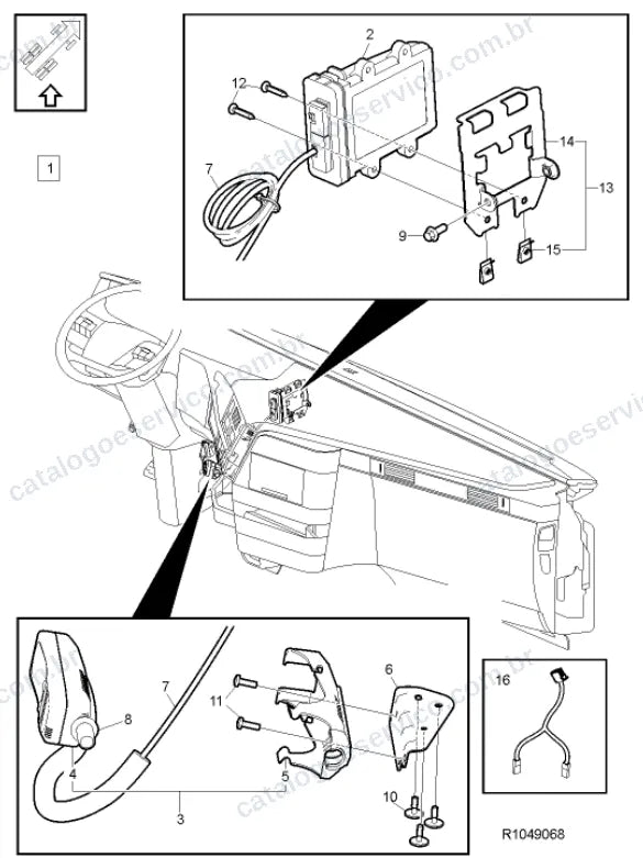 Vista explodida – sistema elétrico, iluminação e instrumentos – Catálogo de Peças Volvo FM11A44R (FM4)