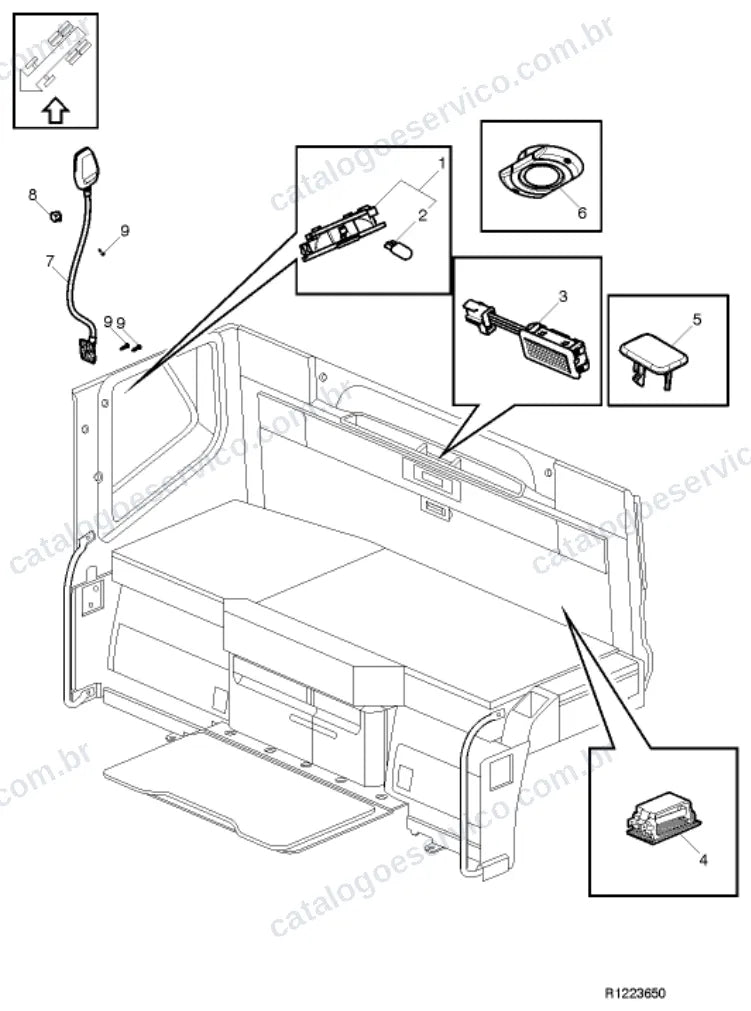 Vista explodida – sistema elétrico, iluminação e instrumentos – Catálogo de Peças Volvo FM13A64R (FM4)