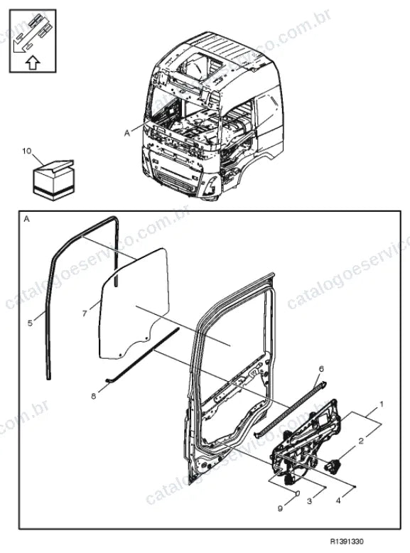 Vista explodida – carroceria, cabina e interior – Catálogo de Peças Volvo FM4 430