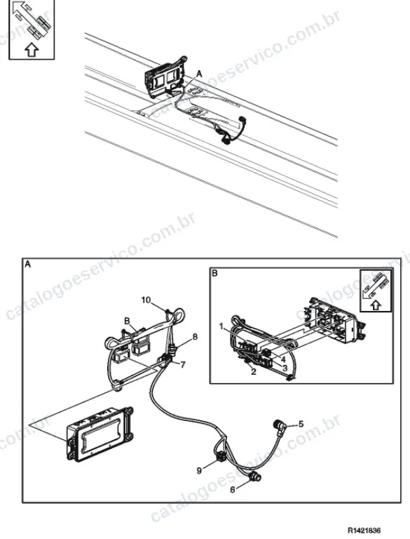 Vista explodida – sistema elétrico, iluminação e instrumentos – Catálogo de Peças Volvo FM4 460