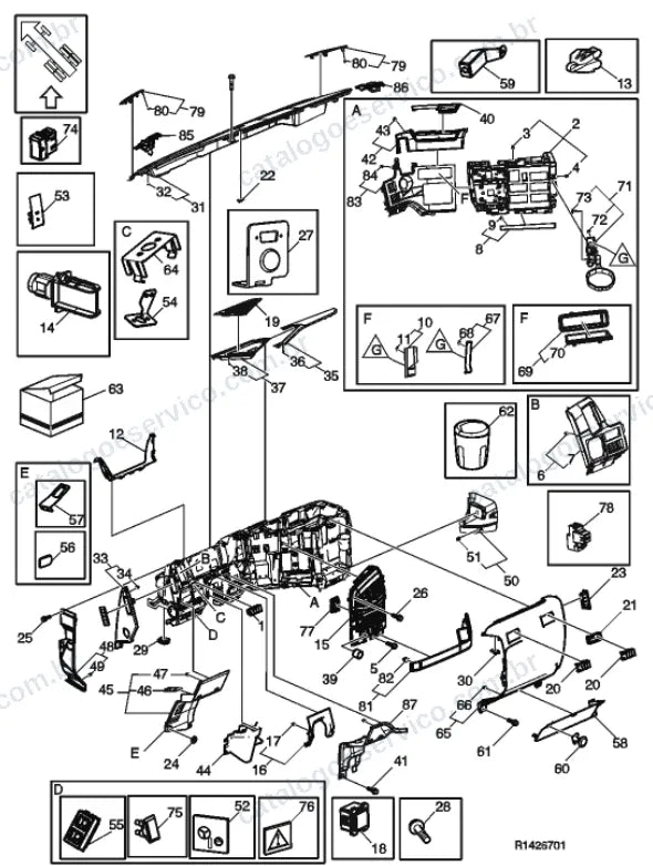 Vista explodida – carroceria, cabina e interior – Catálogo de Peças Volvo FM4 540