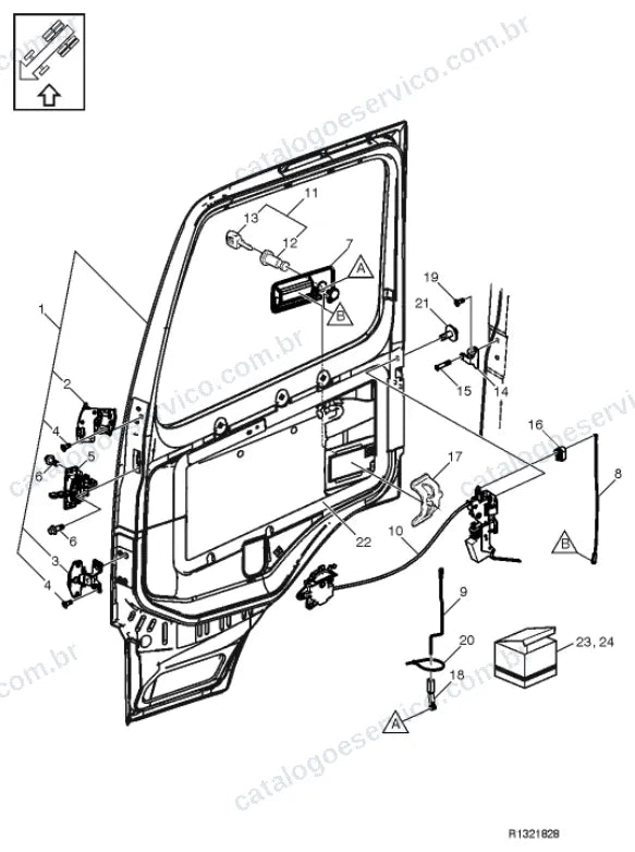Vista explodida – carroceria, cabina e interior – Catálogo de Peças Volvo FMX1164R