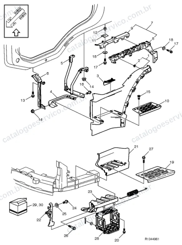 Vista explodida – carroceria, cabina e interior – Catálogo de Peças Volvo FMX1182R