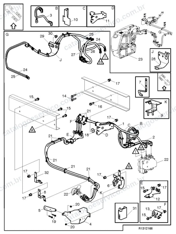 Vista explodida – motor com suporte ou coxim e equipamento – Catálogo de Peças Volvo FMX1184R