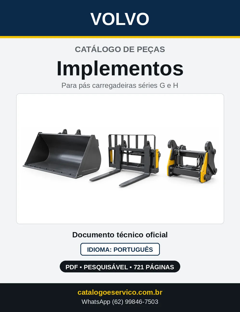 Capa do Catálogo de Peças Volvo Implementos para pás carregadeiras séries G e H – implementos para pá carregadeira