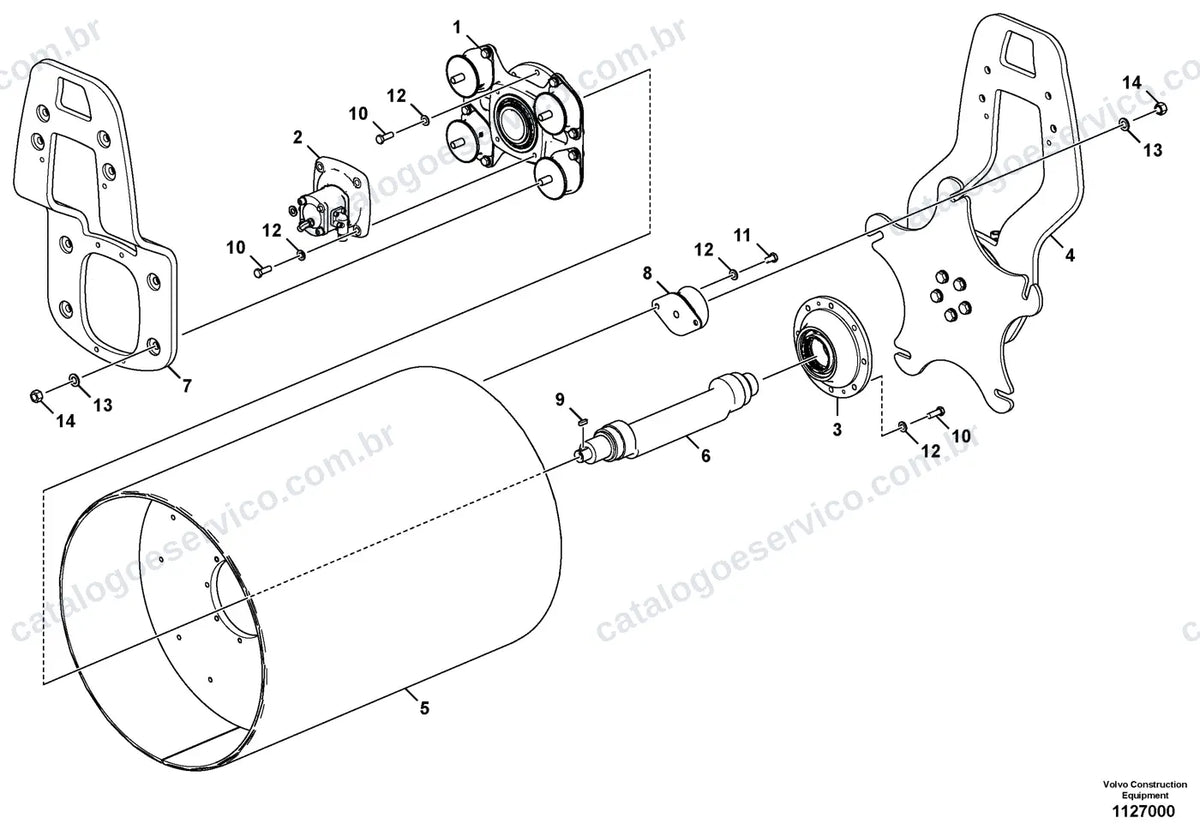 Vista explodida – chassi e material rodante – Catálogo de Peças Volvo JDD25B