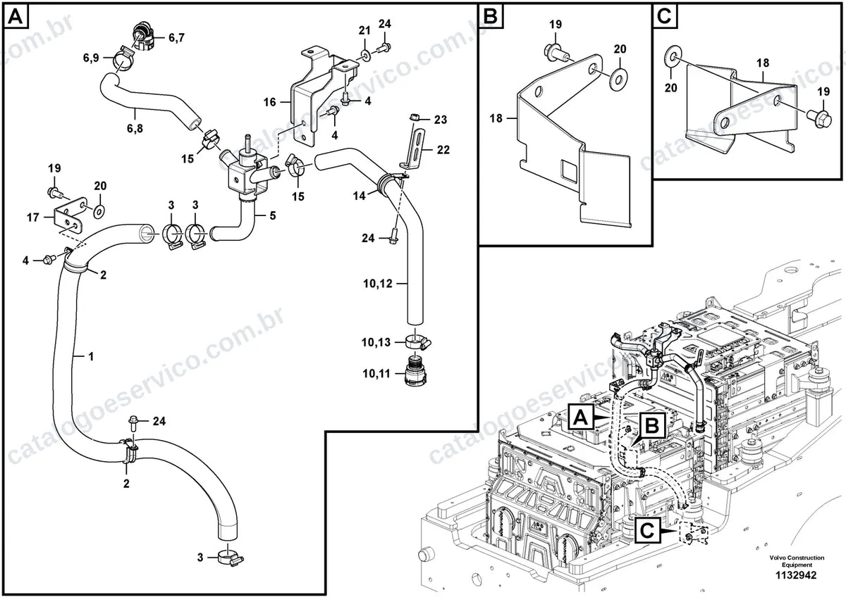 Vista explodida – motor – Catálogo de Peças Volvo JL90K