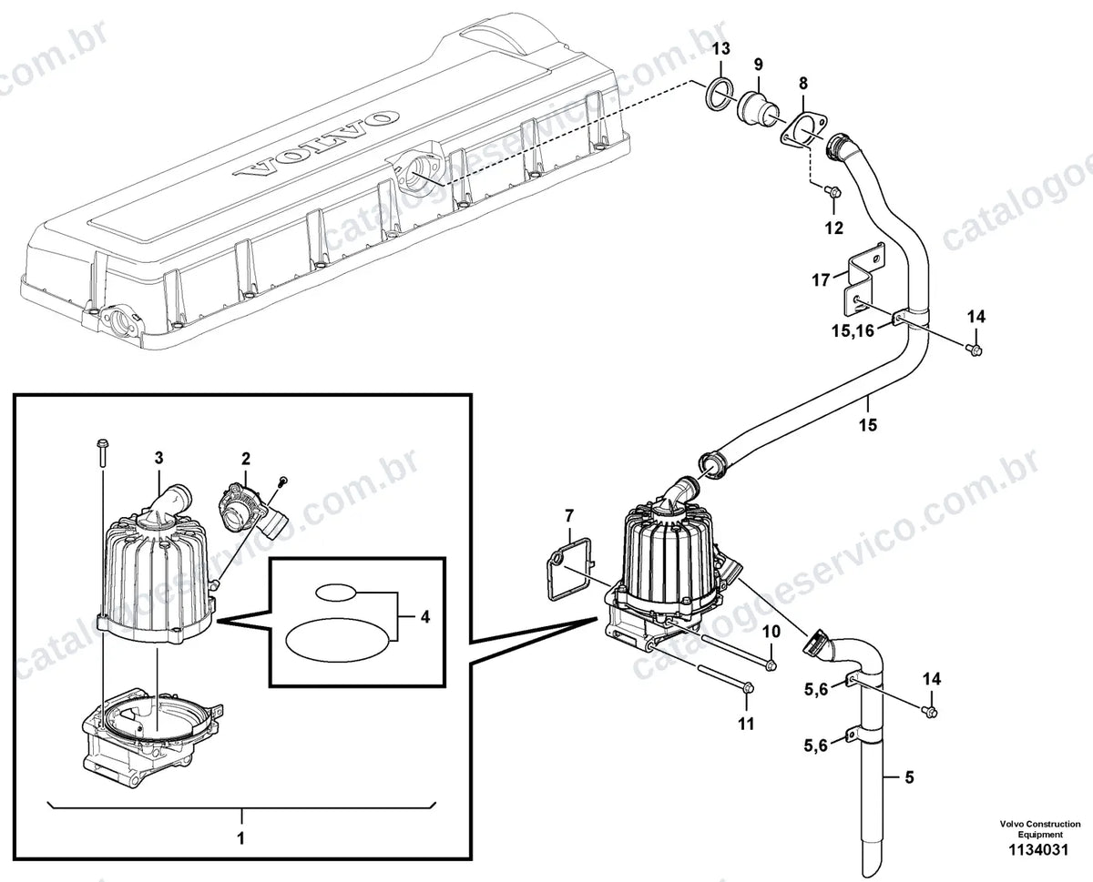 Vista explodida – motor – Catálogo de Peças Volvo L150K