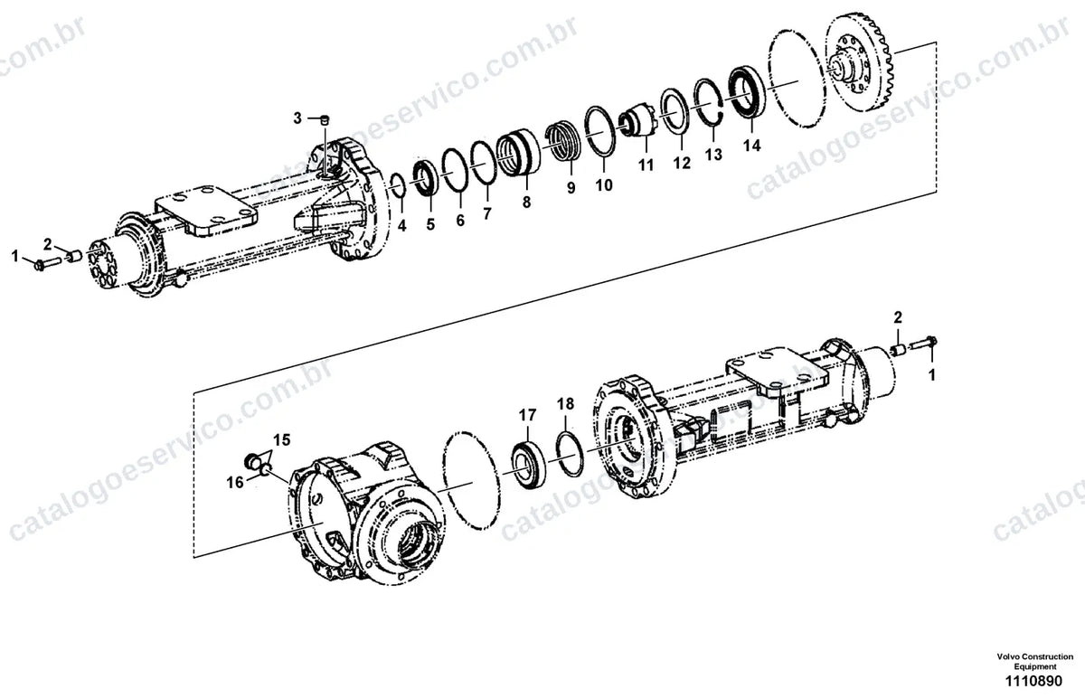 Vista explodida – transmissão de força – Catálogo de Peças Volvo L25 Electric