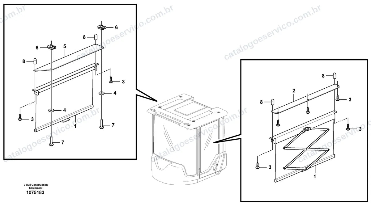 Vista explodida – cabine, carroceria e acessórios – Catálogo de Peças Volvo L260H
