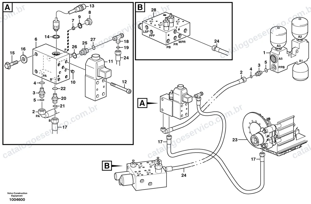 Vista explodida – freios – Catálogo de Peças Volvo L70E OR