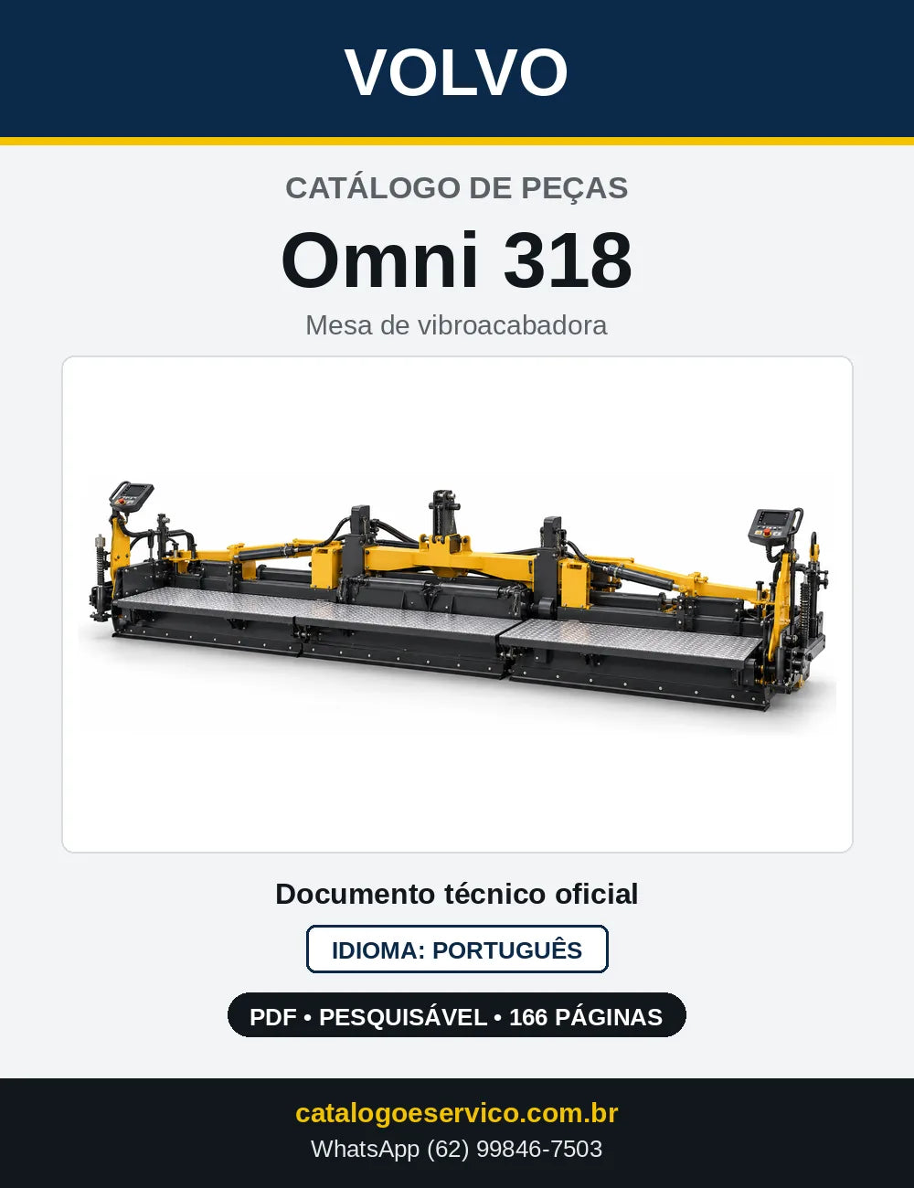 Capa do Catálogo de Peças Volvo Omni 318 – mesa de vibroacabadora