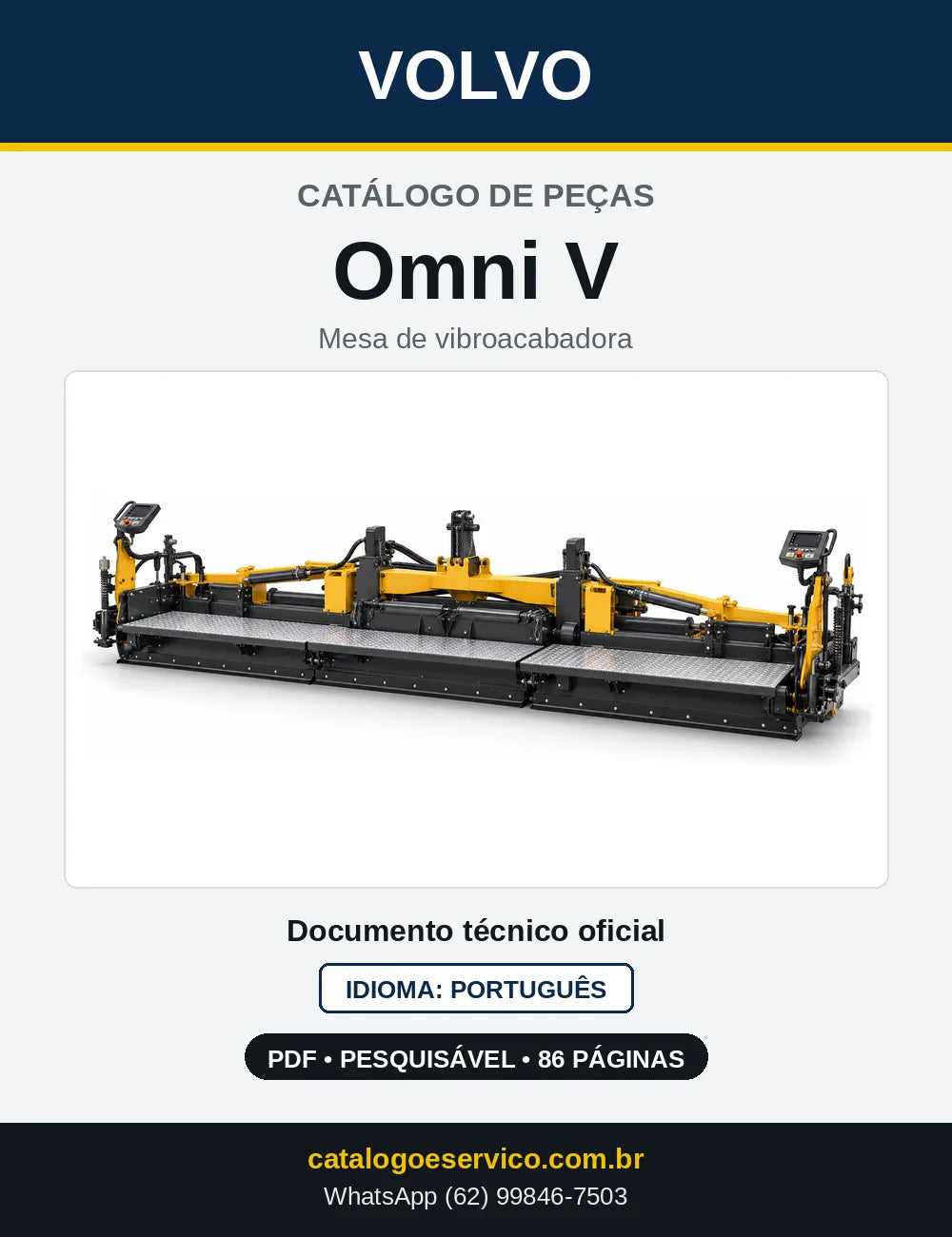 Capa do Catálogo de Peças Volvo Omni V – mesa de vibroacabadora