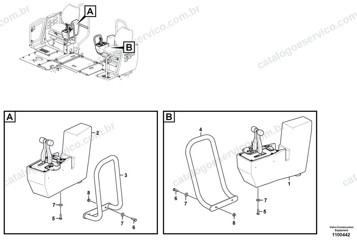 Vista explodida – cabine, carroceria e acessórios – Catálogo de Peças Volvo P5110B