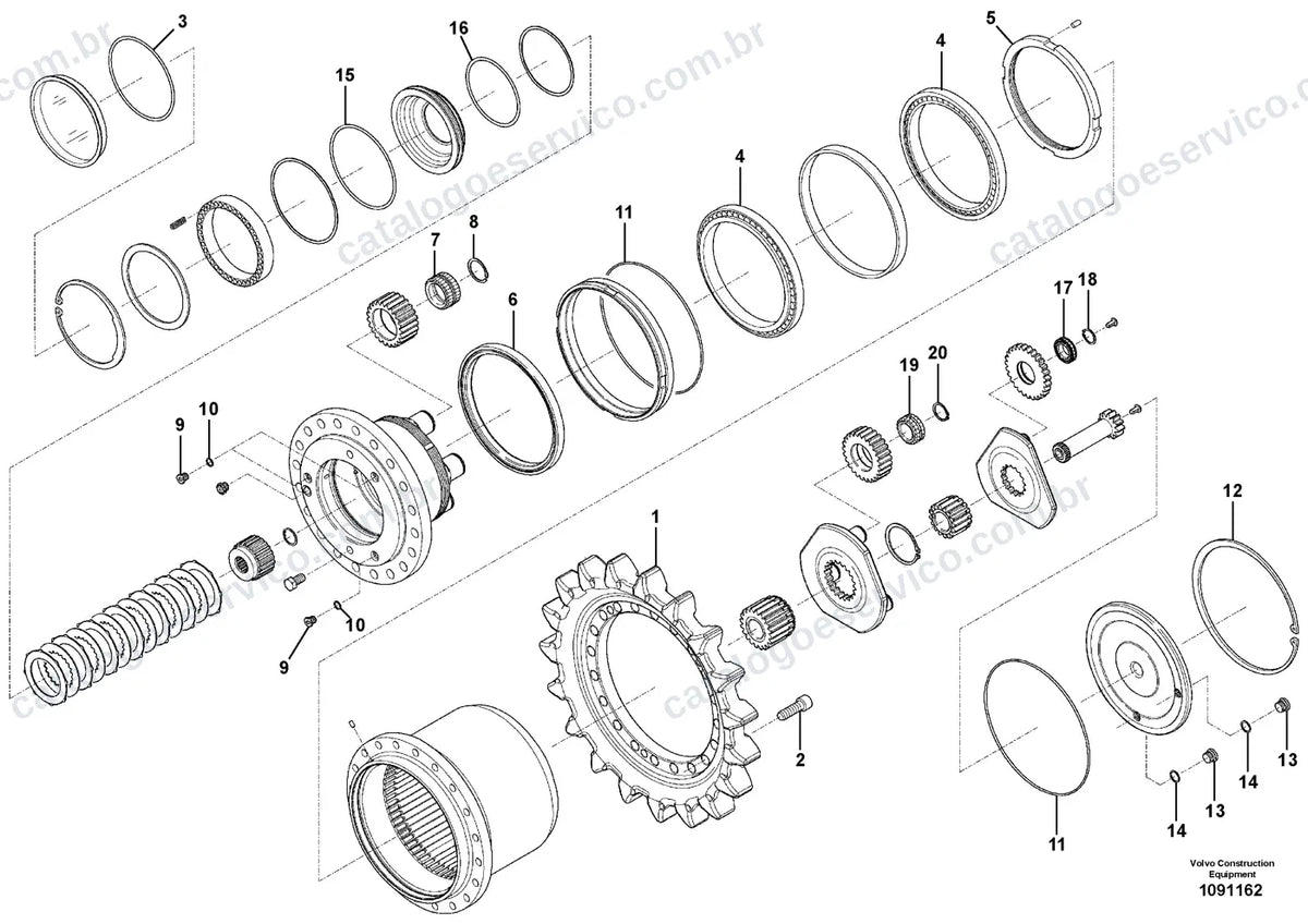 Vista explodida – transmissão de força – Catálogo de Peças Volvo P5320B ABG