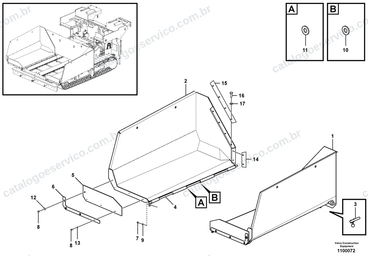 Vista explodida – sistema hidráulico e equipamento de trabalho – Catálogo de Peças Volvo P5320B ABG