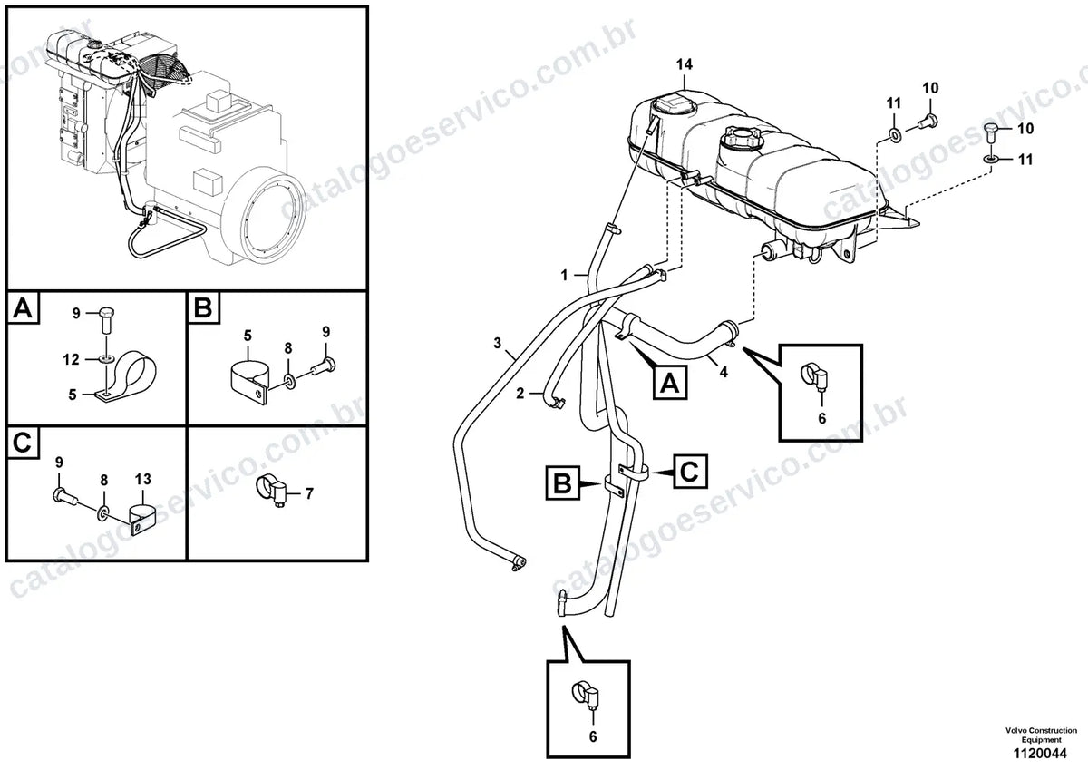 Vista explodida – motor – Catálogo de Peças Volvo P5320D ABG