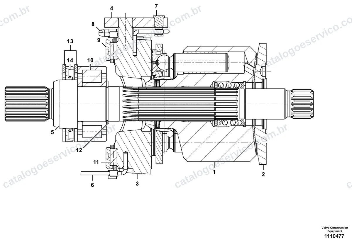 Vista explodida – transmissão de força – Catálogo de Peças Volvo P6870D