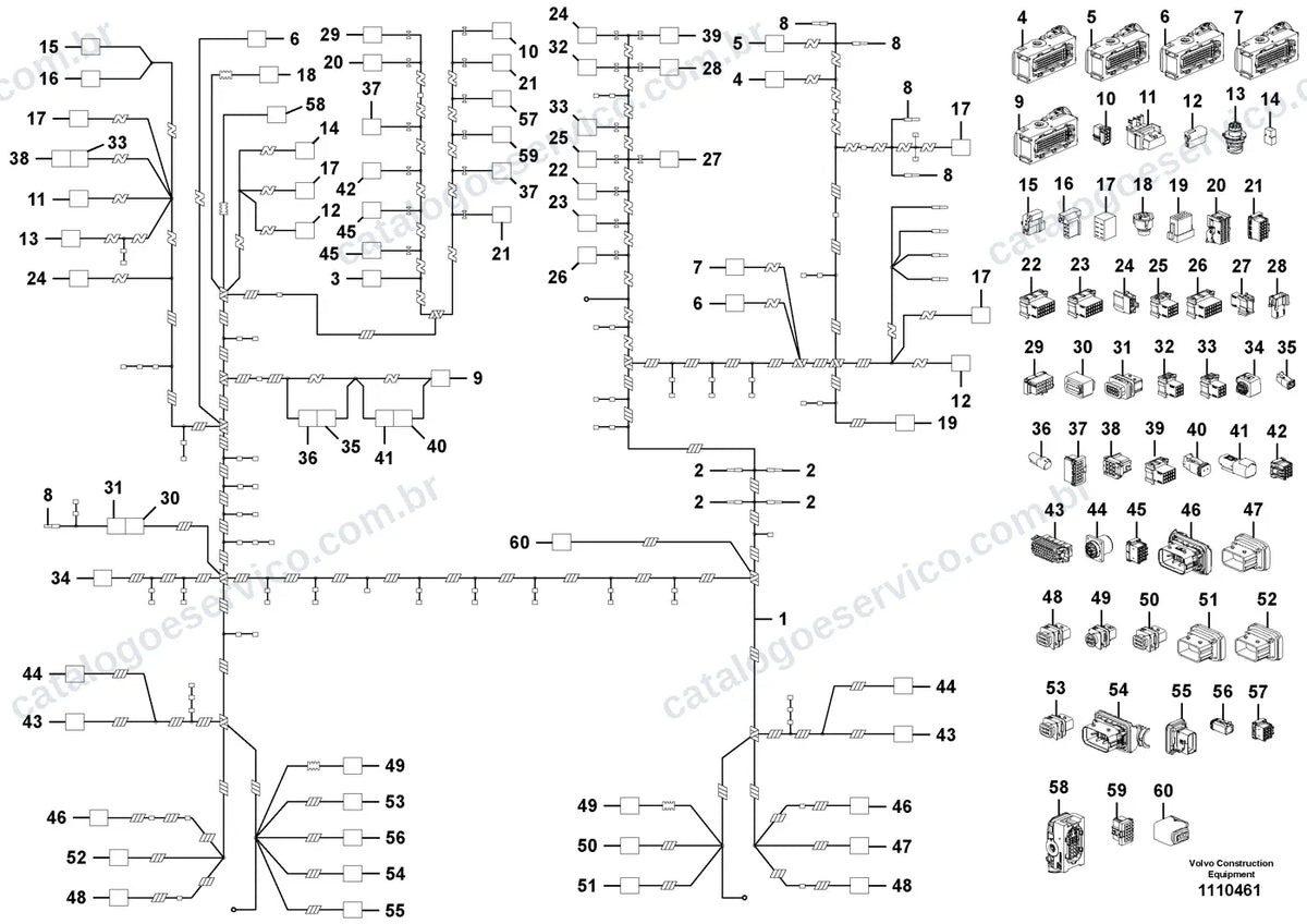 Vista explodida – sistema elétrico e eletrônico – Catálogo de Peças Volvo P7920D