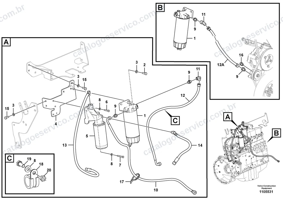 Vista explodida – motor – Catálogo de Peças Volvo P8820D (P8820D, L e LC4)