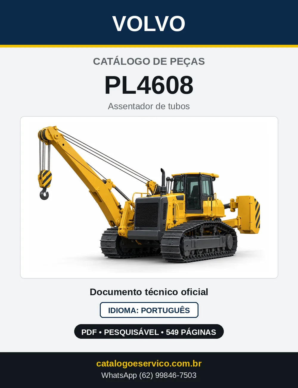 Capa do Catálogo de Peças Volvo PL4608 – assentador de tubos