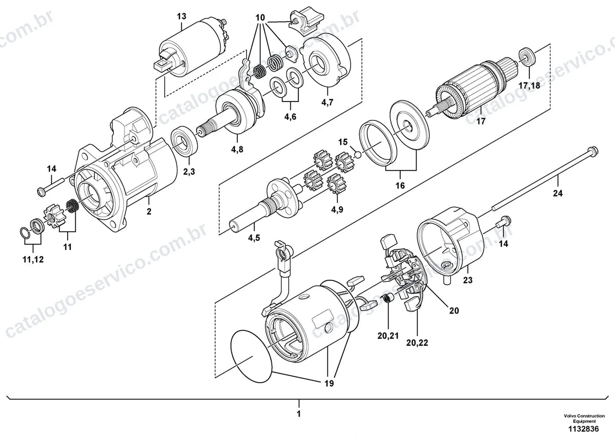 Vista explodida – sistema elétrico e eletrônico – Catálogo de Peças Volvo PT125C2