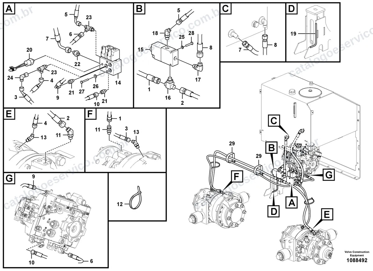 Vista explodida – freios – Catálogo de Peças Volvo PT125C
