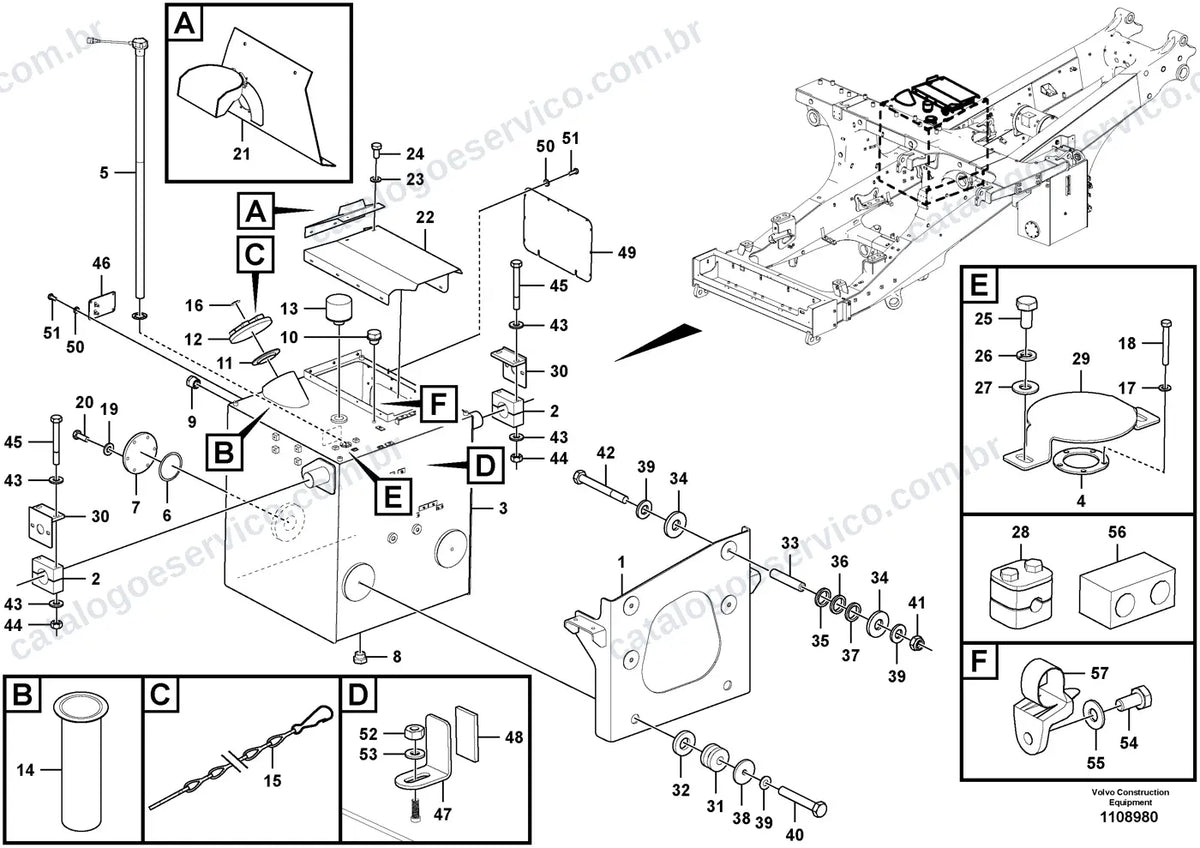 Vista explodida – motor – Catálogo de Peças Volvo R100E