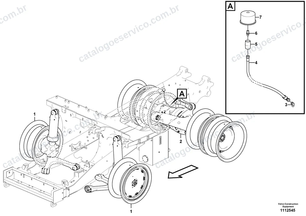 Vista explodida – transmissão de força – Catálogo de Peças Volvo R100E