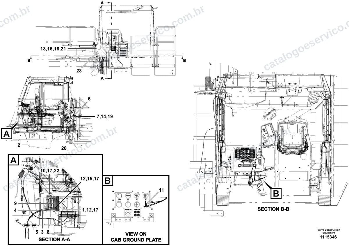Vista explodida – sistema elétrico e eletrônico – Catálogo de Peças Volvo R100E