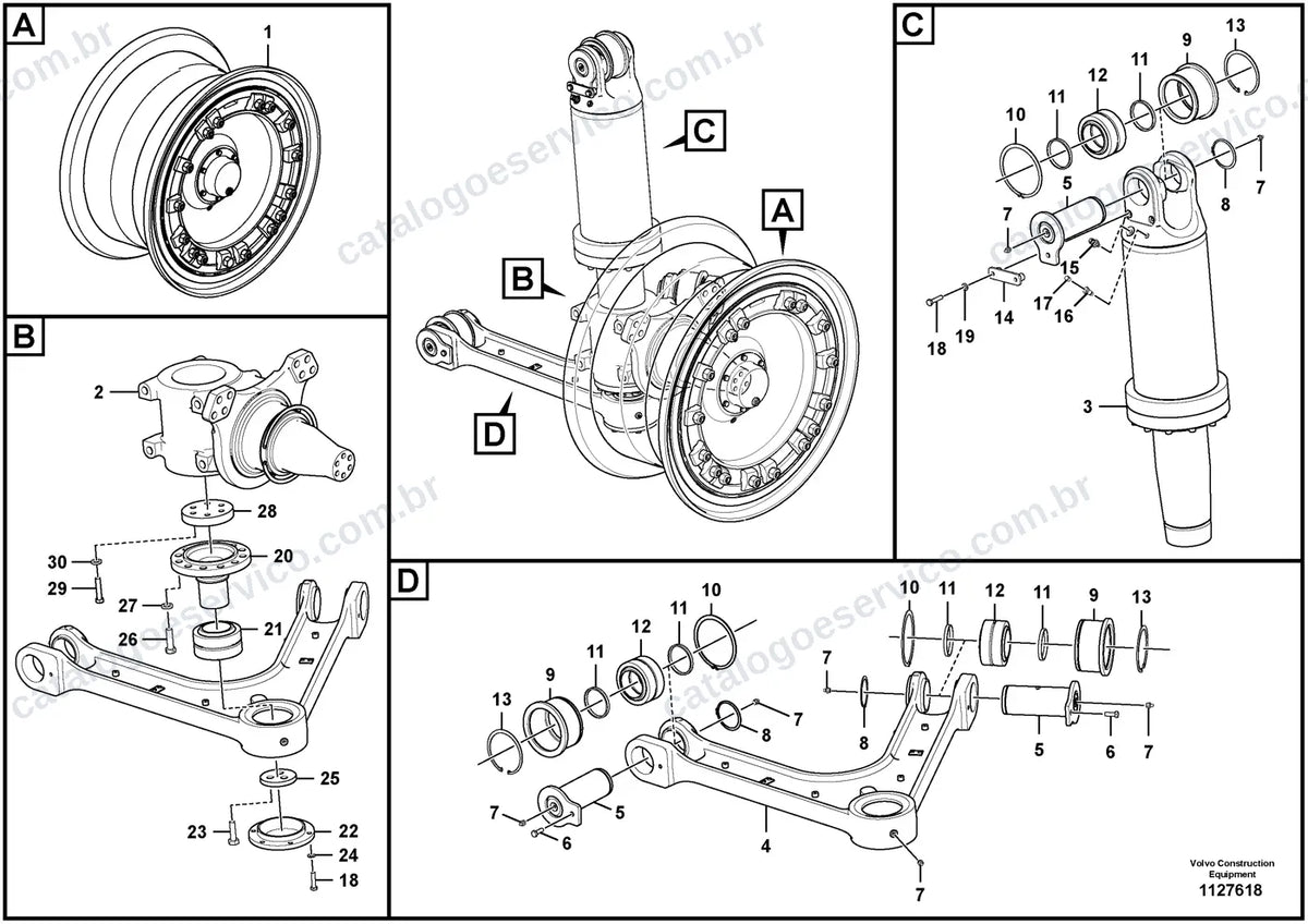 Vista explodida – direção – Catálogo de Peças Volvo R70E