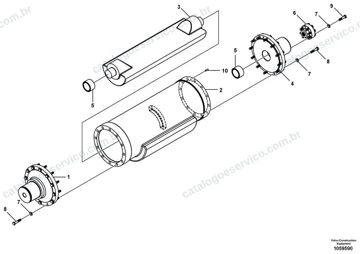 Vista explodida – chassi e material rodante – Catálogo de Peças Volvo SD110B A