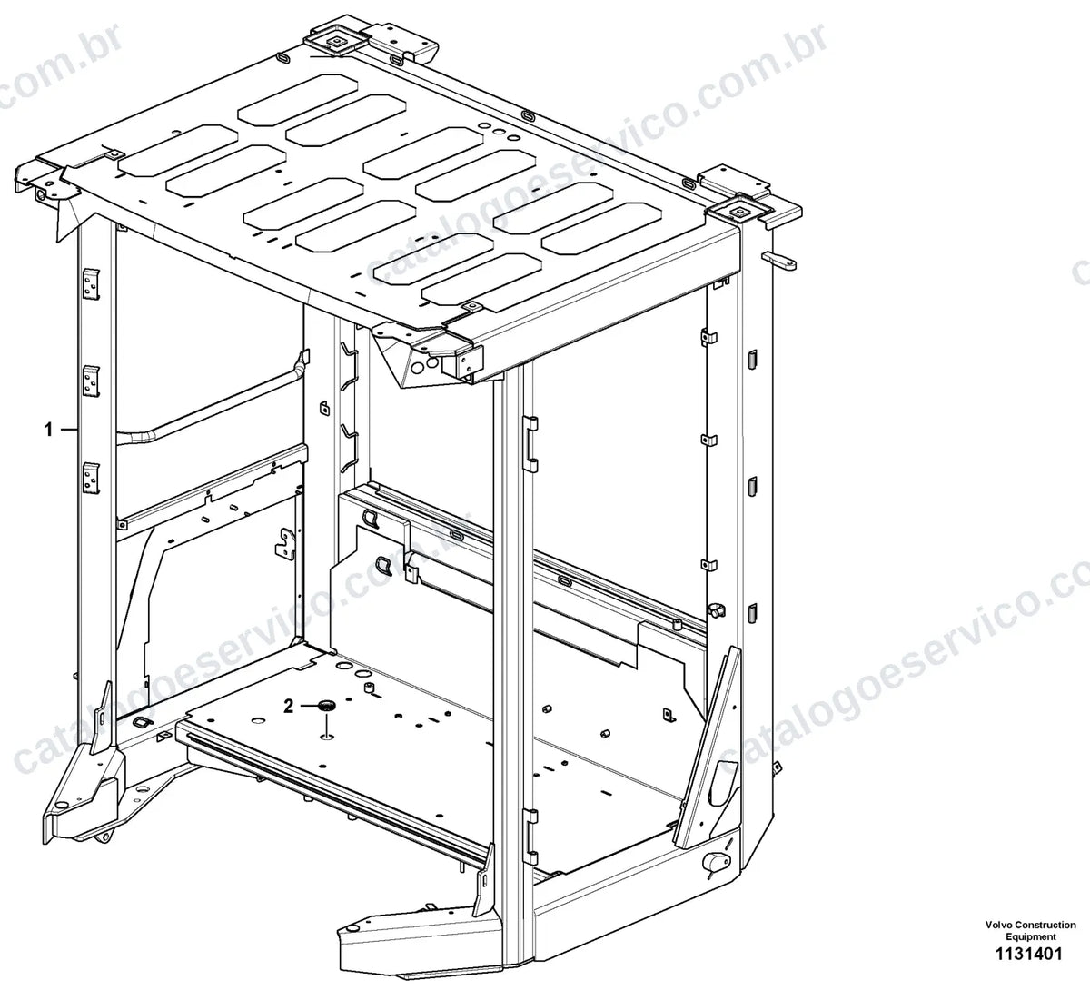 Vista explodida – cabine, carroceria e acessórios – Catálogo de Peças Volvo SD125B