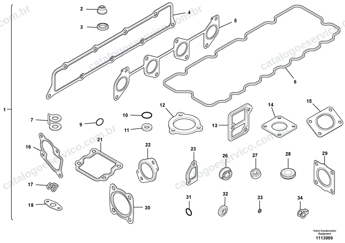 Vista explodida – motor – Catálogo de Peças Volvo SD45B