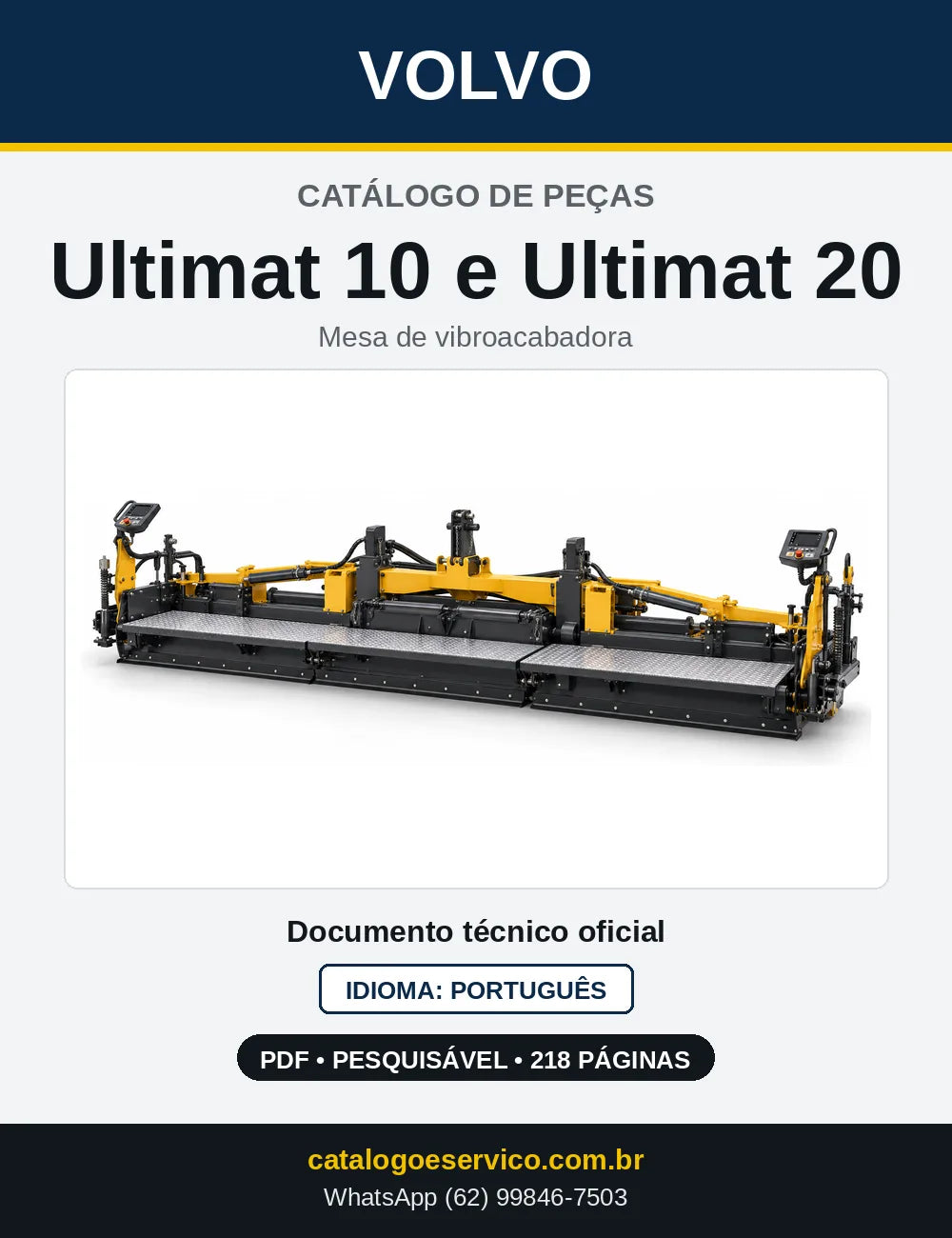 Capa do Catálogo de Peças Volvo Ultimat 10 e Ultimat 20 – mesa de vibroacabadora