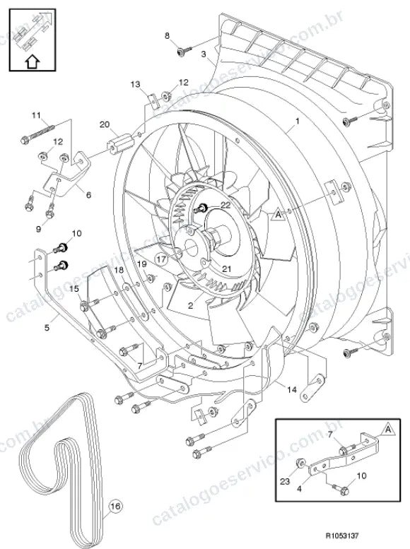 Vista explodida – motor com suporte ou coxim e equipamento – Catálogo de Peças Volvo VM 260