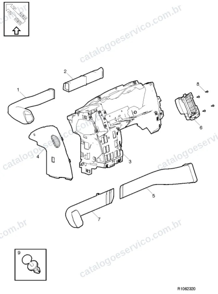 Vista explodida – carroceria, cabina e interior – Catálogo de Peças Volvo VM 270
