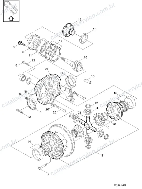 Vista explodida – transmissão – Catálogo de Peças Volvo VM