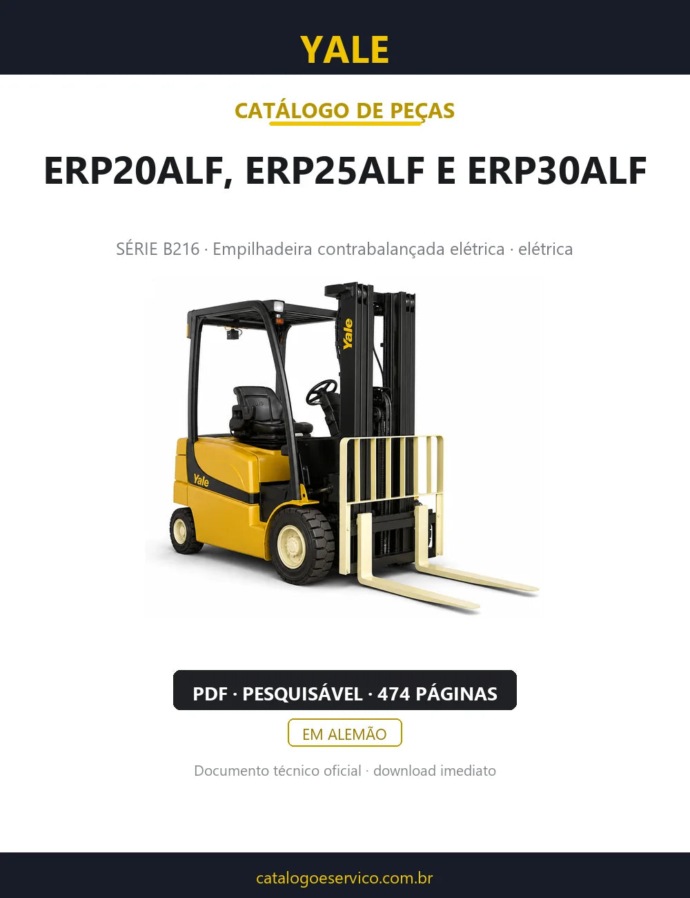 Capa do Catálogo de Peças Yale ERP20-30ALF série B216 — empilhadeira contrabalançada elétrica, 474 páginas em PDF