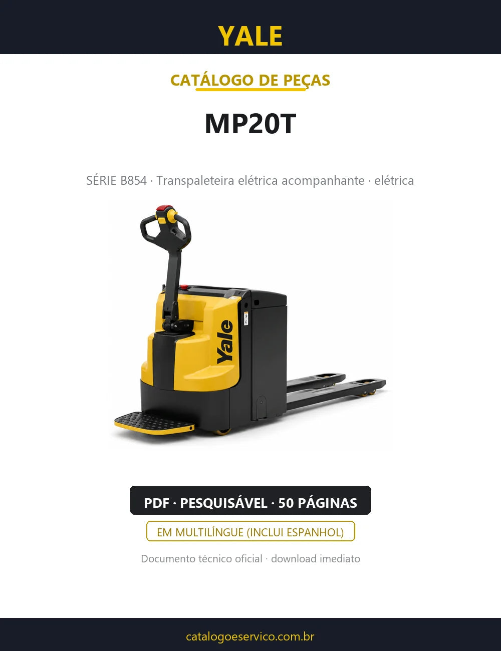 Capa do Catálogo de Peças Yale MP20T série B854 — transpaleteira elétrica acompanhante, 50 páginas em PDF