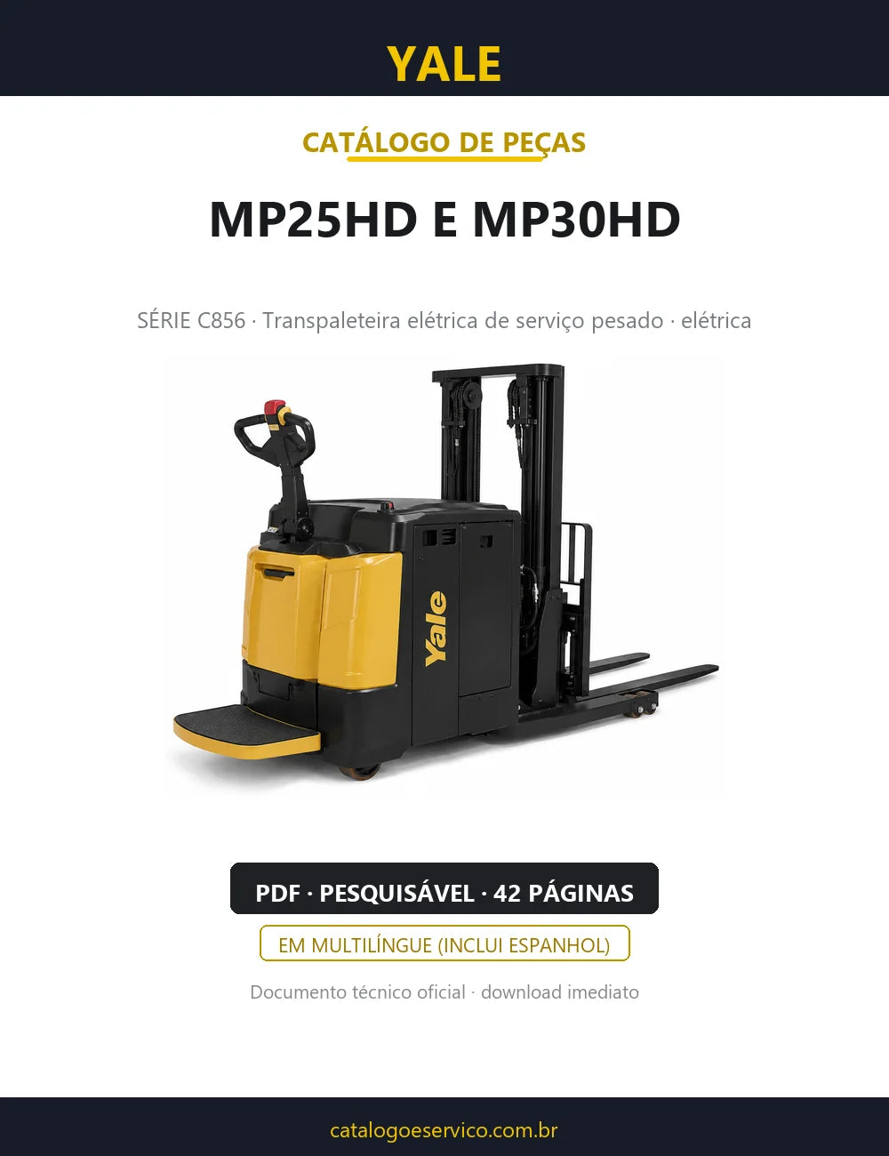 Capa do Catálogo de Peças Yale MP25HD e MP30HD série C856 — transpaleteira elétrica de serviço pesado, 42 páginas em PDF