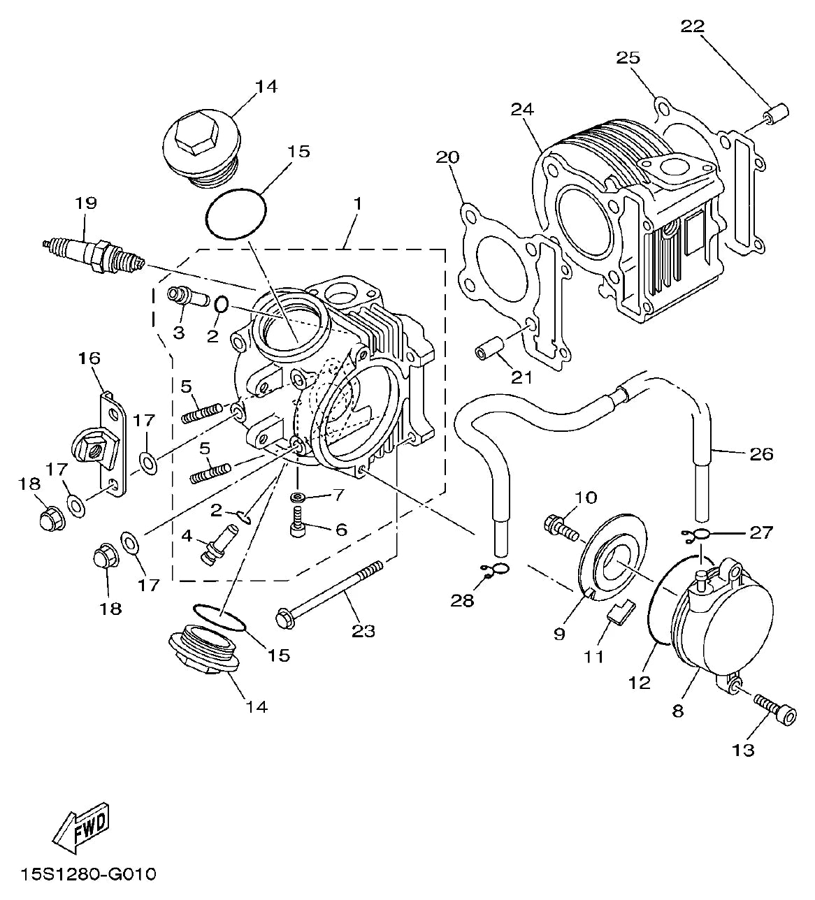 YAMAHA Neo AT115 — cilindro e cabeçote do motor — Catálogo de Peças
