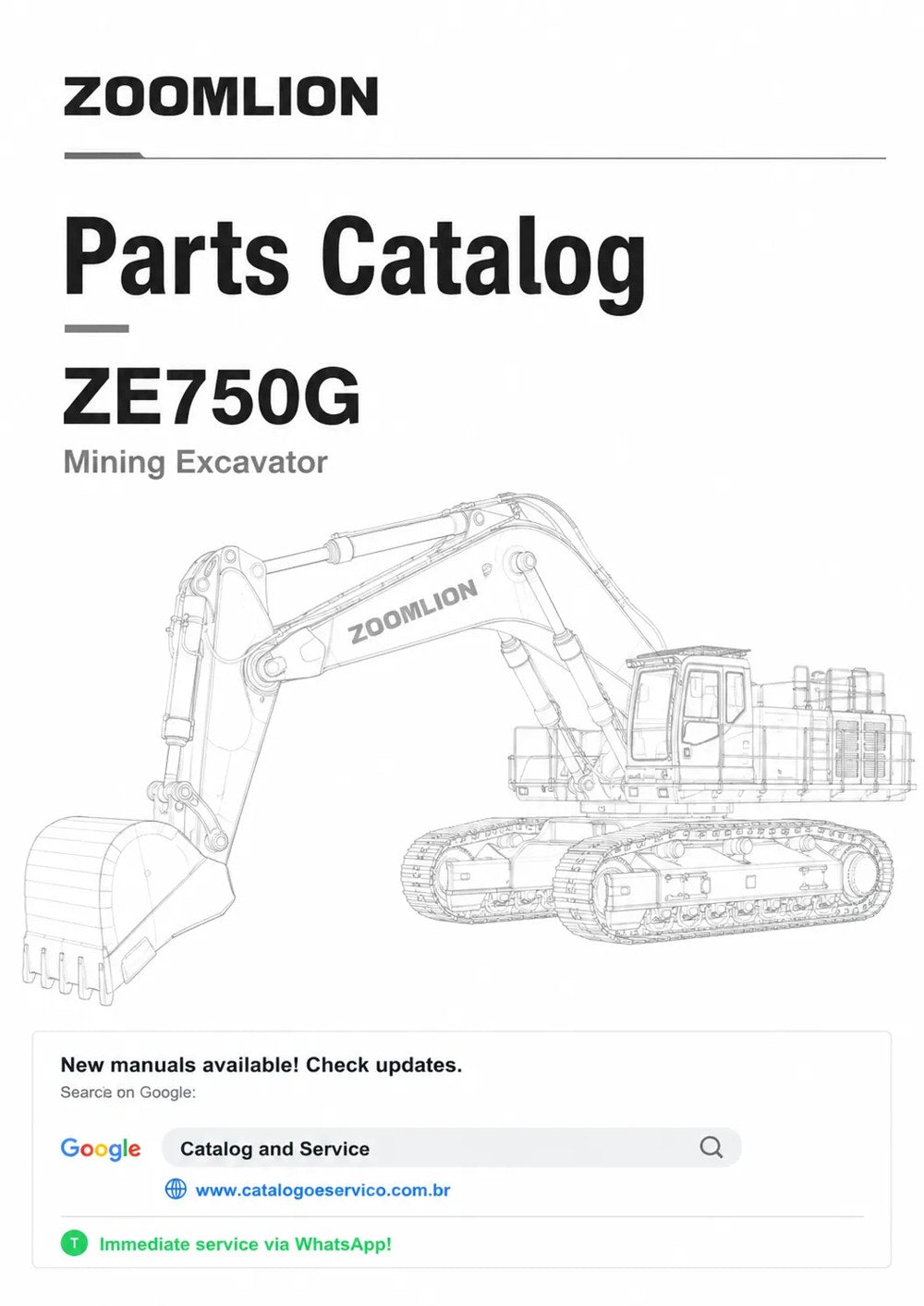 Catálogo de Peças ZE750G Zoomlion Escavadeira de Mineração