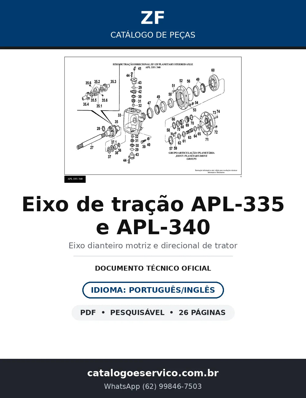 Catálogo de Peças ZF APL-335 e APL-340 — Eixo de Tração Direcional Planetário PT/EN — capa