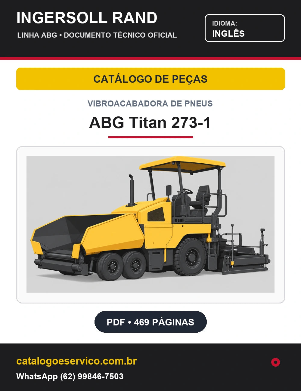 Capa Catálogo de Peças Vibroacabadora de Pneus ABG Titan 273-1 Ingersoll Rand / Volvo (Inglês)