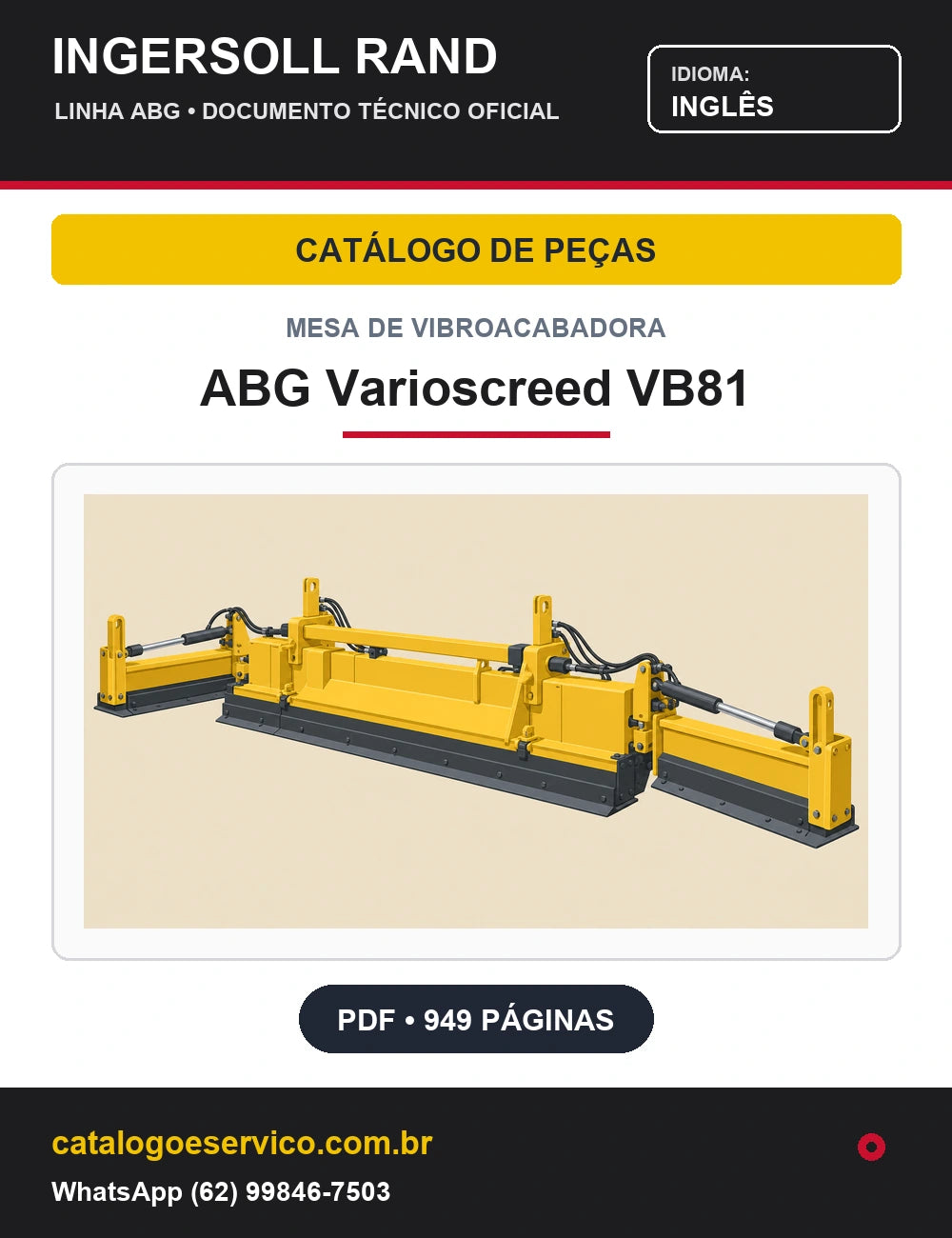 Capa Catálogo de Peças Mesa de Vibroacabadora ABG Varioscreed VB81 Ingersoll Rand / Volvo (Inglês)