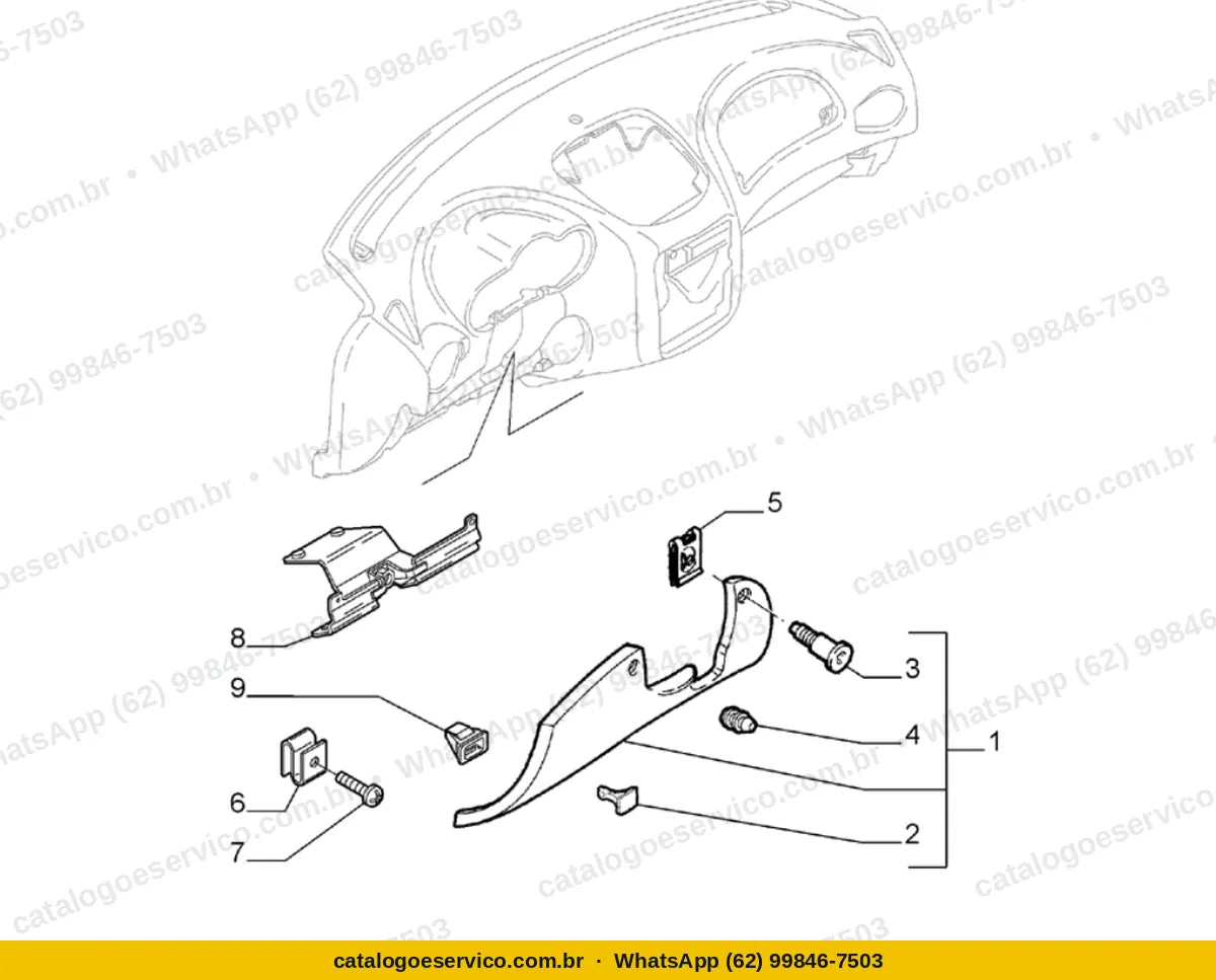 Vista explodida do Catálogo de Peças Alfa Romeo 147: Painel principal