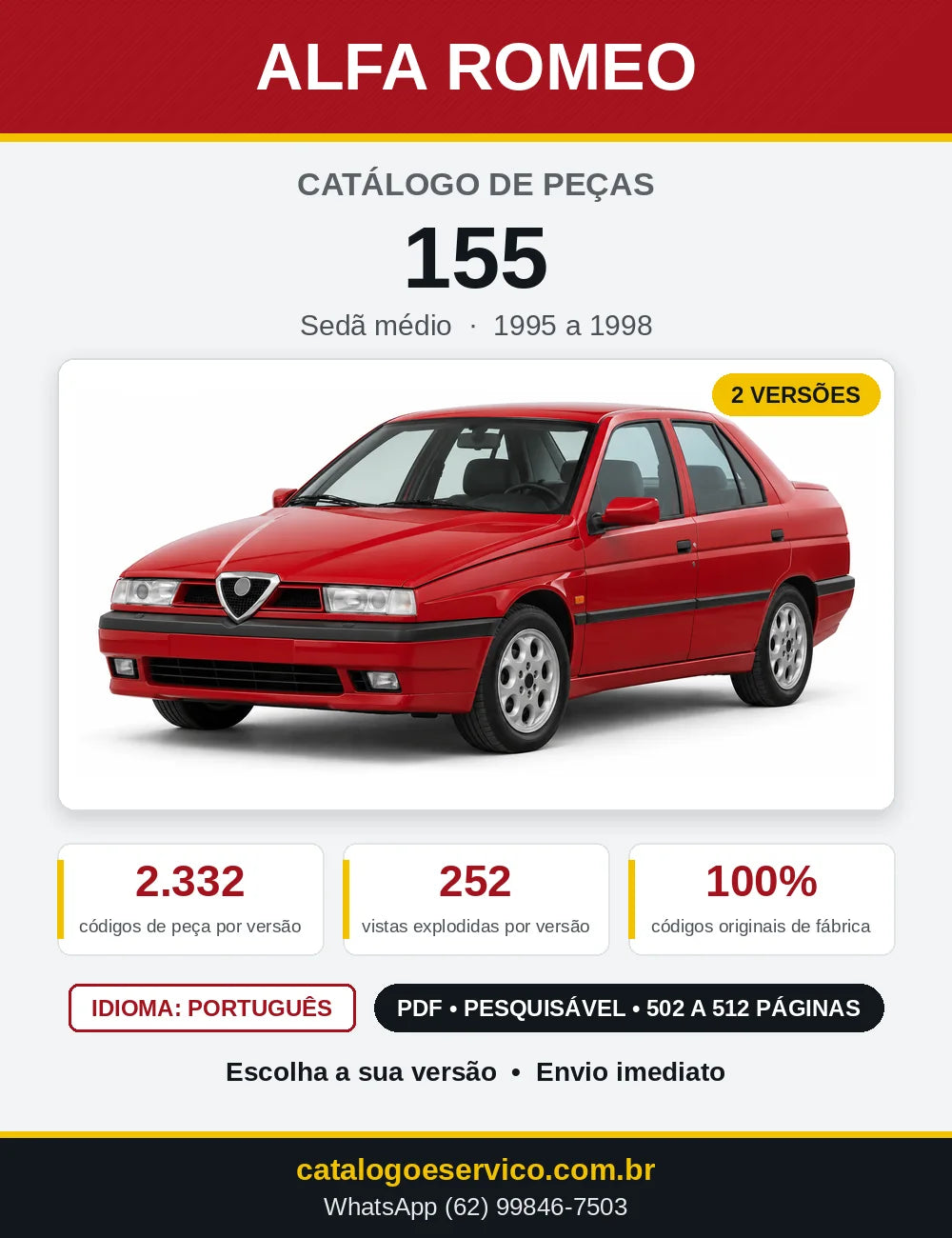 Capa do Catálogo de Peças Alfa Romeo 155 1995 a 1998