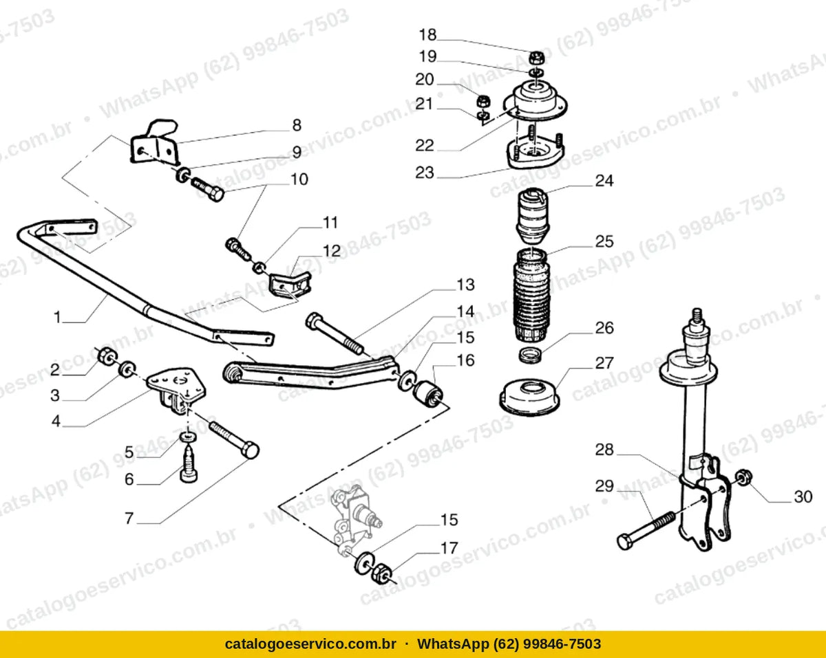 Vista explodida do Catálogo de Peças Alfa Romeo 164: Suspensão traseira