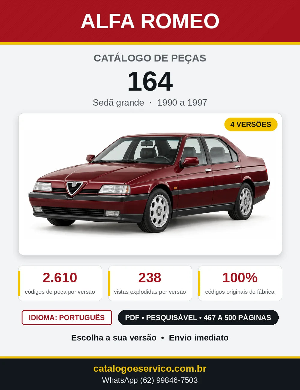 Capa do Catálogo de Peças Alfa Romeo 164 1990 a 1997